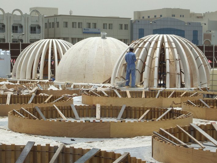Domes under construction in stone and gypsum at Balqubaib Mosque